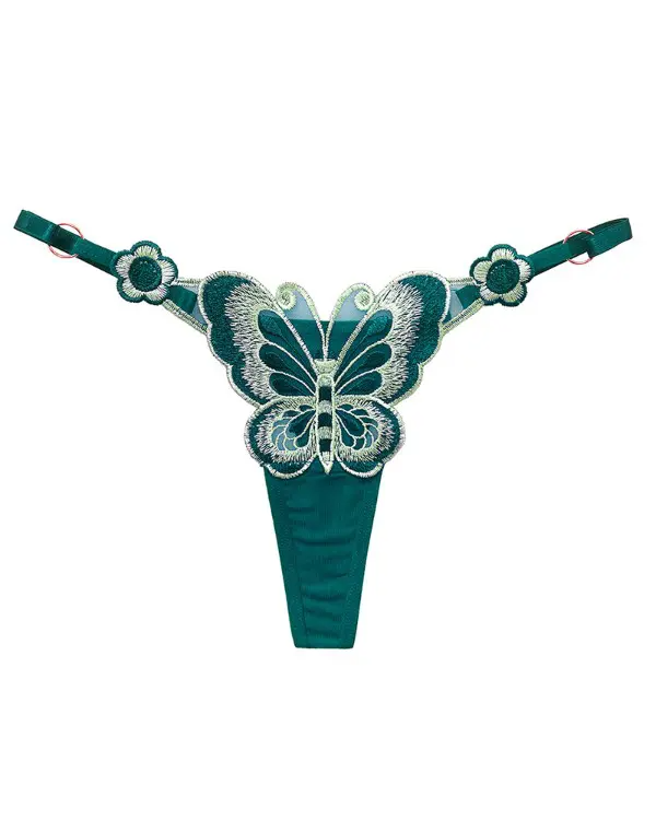 Butterfly Embroidery Low Waist Thong Panty