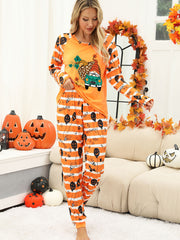 Halloween Women's Printed Autumn And Winter Long-Sleeved Trousers Home Wear Suit