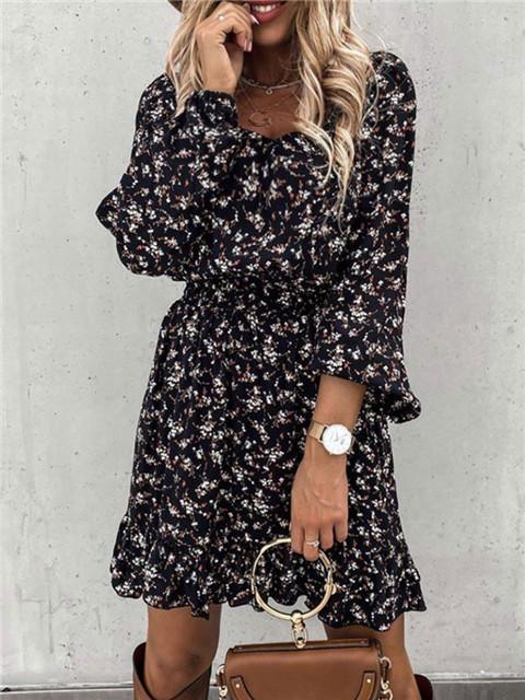 Floral Elastic Waist Ruffle Dress