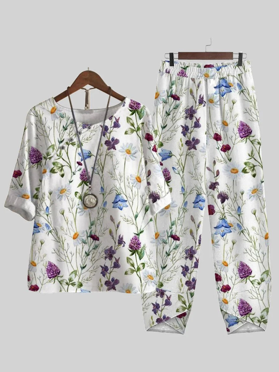 Assorted Floral Print Casual Two-piece Suits