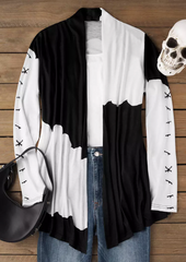 Halloween Color Block Ghost Face Long Sleeve Cardigan