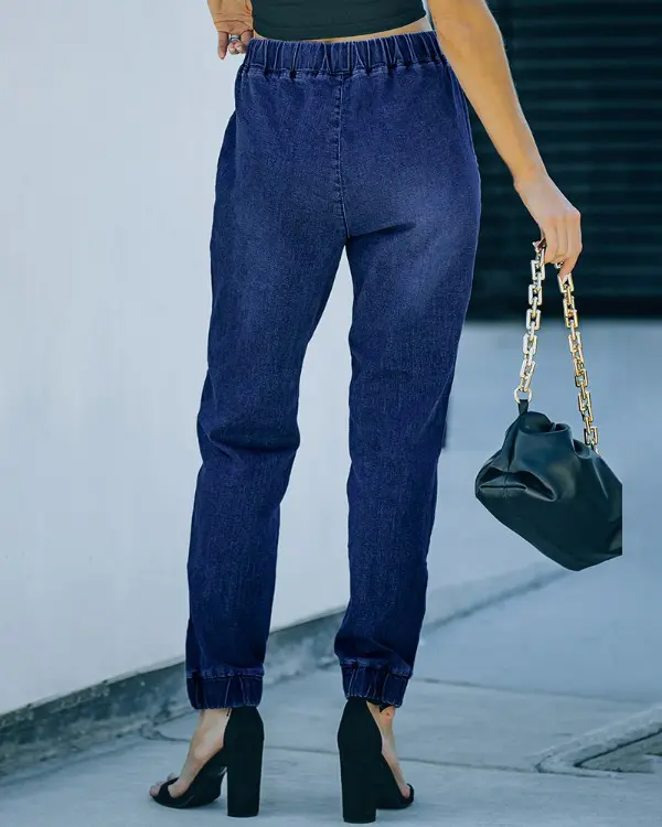 Drawstring Ripped Pocket Design Jeans
