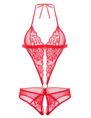 Deep V Lingerie Lace Teddy One Piece Babydoll Mini Bodysuit