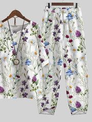 Assorted Floral Print Casual Two-piece Suits