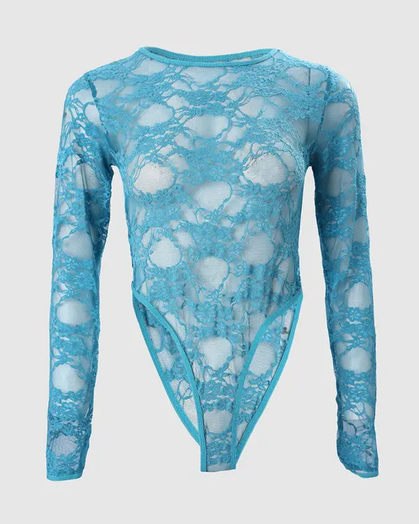 Long Sleeve See Through Lace Teddy