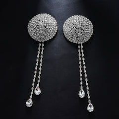 Super Hot Sparkling Diamond Bikini Thong Sexy Chest Chain Set--Silver