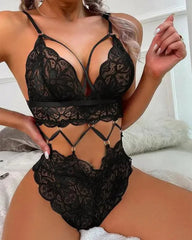 Spaghetti Strap O-Ring Cutout Lace Teddy