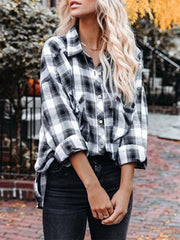 Casual Plaid Pocket Design Botton Up Shirt