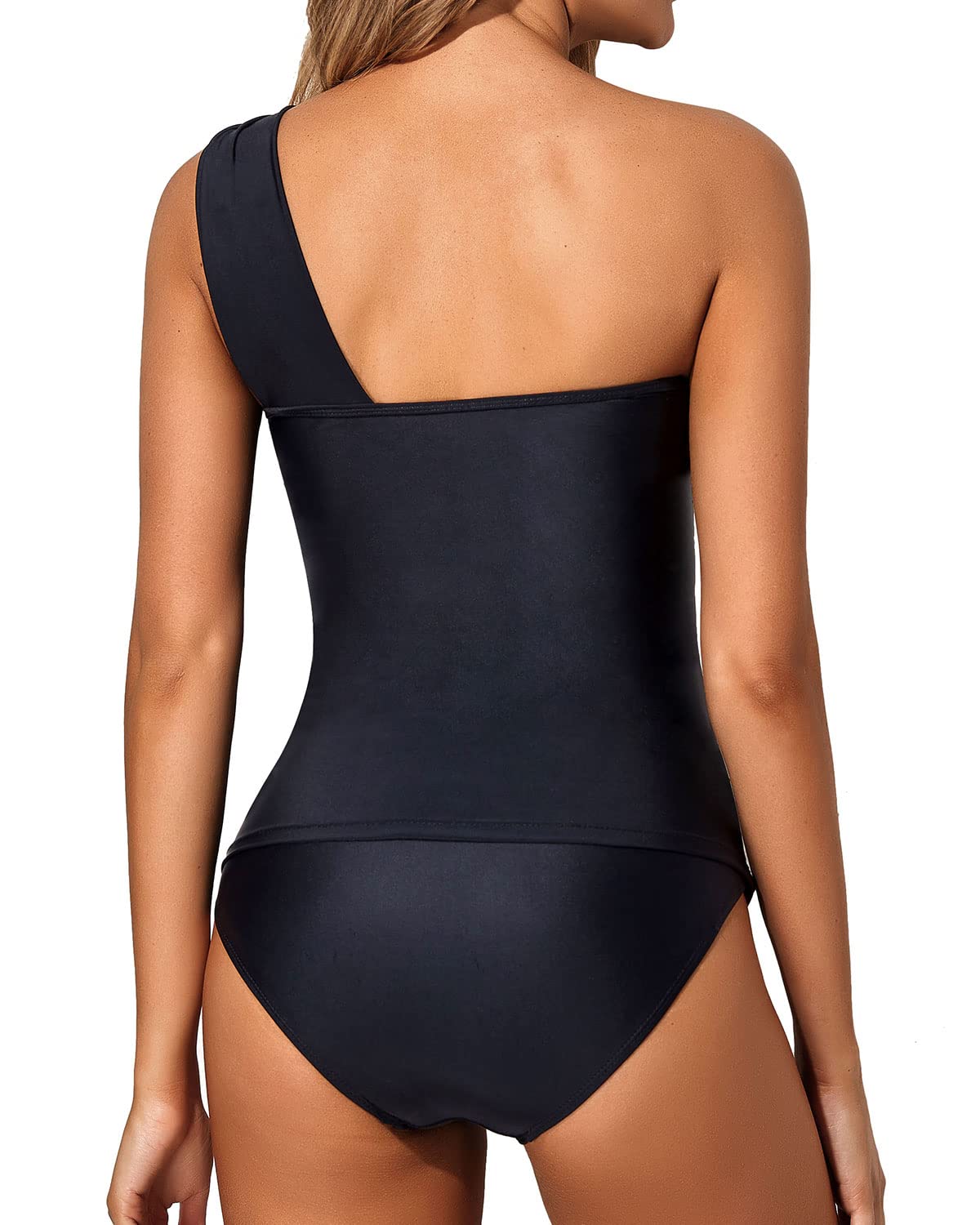 One Shoulder Swim Top with Bottom Tankini Set