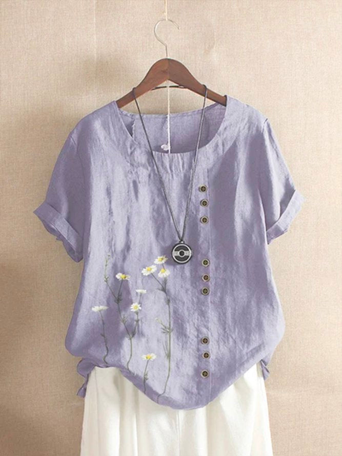 Crew Neck Short Sleeve Casual Shirt Top