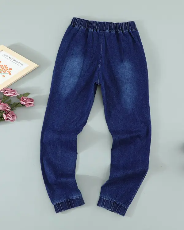 Drawstring Ripped Pocket Design Jeans
