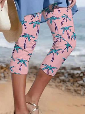 Resort Style Coconut Tree Midi Leggings