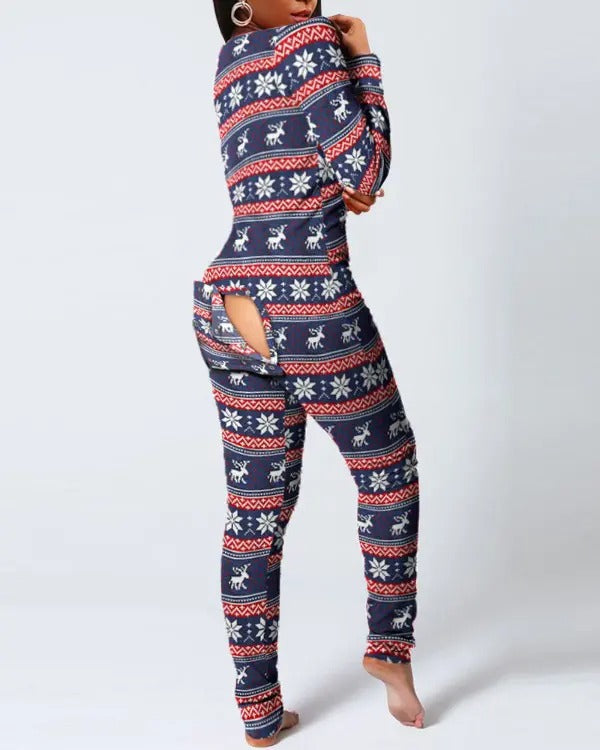 Christmas Functional Buttoned Flap Adults Pajamas