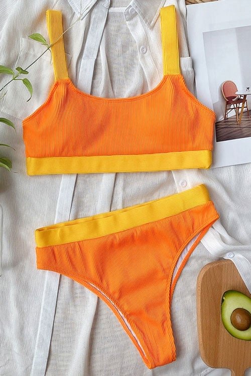 Bandeau High Waist Ribbed Bikinis Set