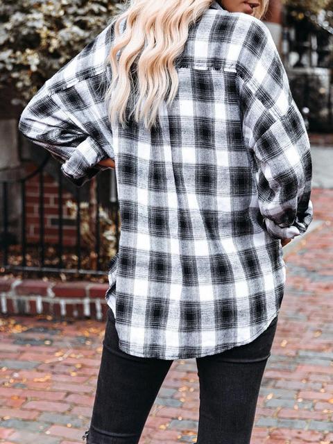 Casual Plaid Pocket Design Botton Up Shirt