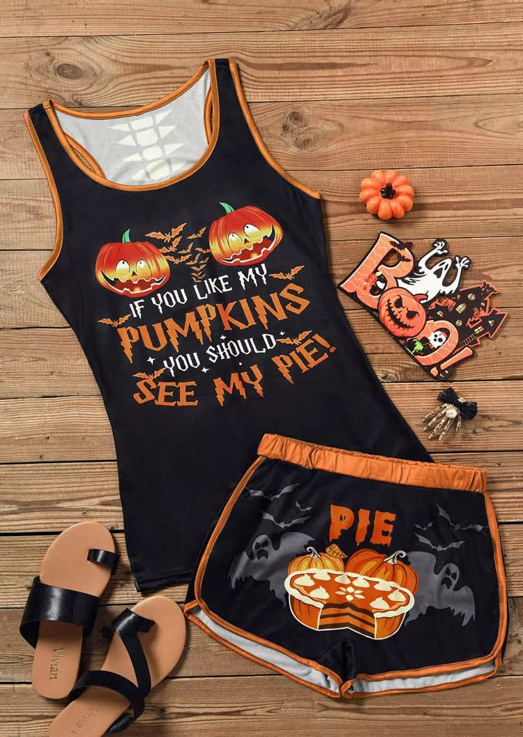 Halloween If You Like My Pumpkins You Should See My Pie Tank And Shorts Pajamas Set - Orange