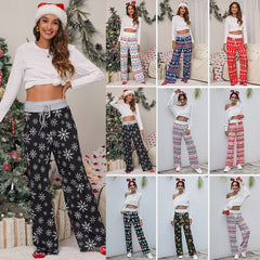 Stylish Loose Lace-Up Christmas Print Pants