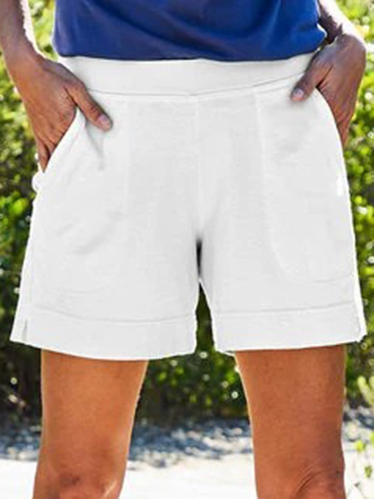 WOMEN POCKETS ELASTIC BAND CASUAL SUMMER SHORTS