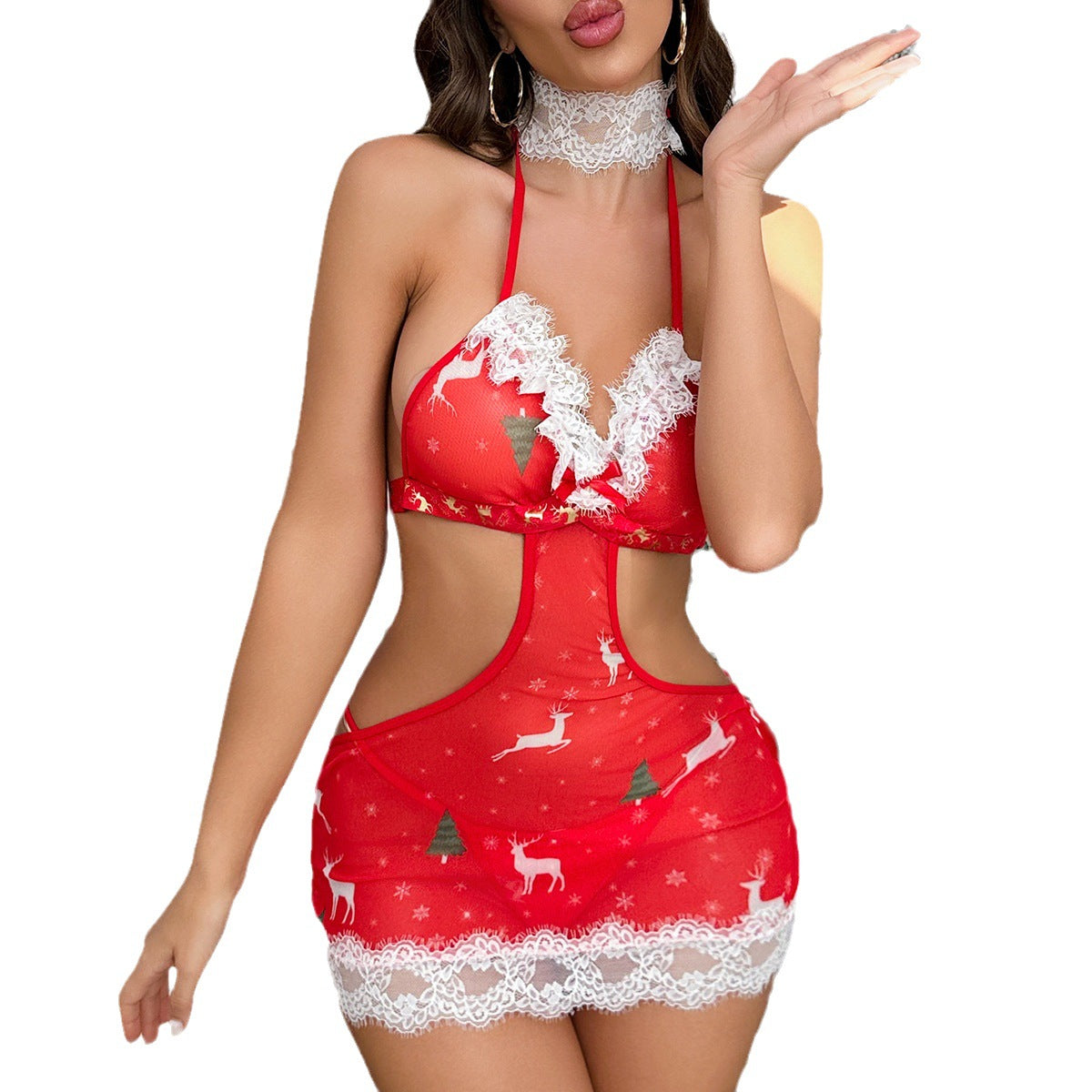 Christmas Sexy One-piece Underwear Set With Lace