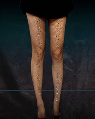 Rhinestone Decor Fisnet Design Tights Stockings