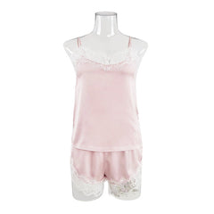 Strap Pajamas Satin Lace Stitching Loungewear Set