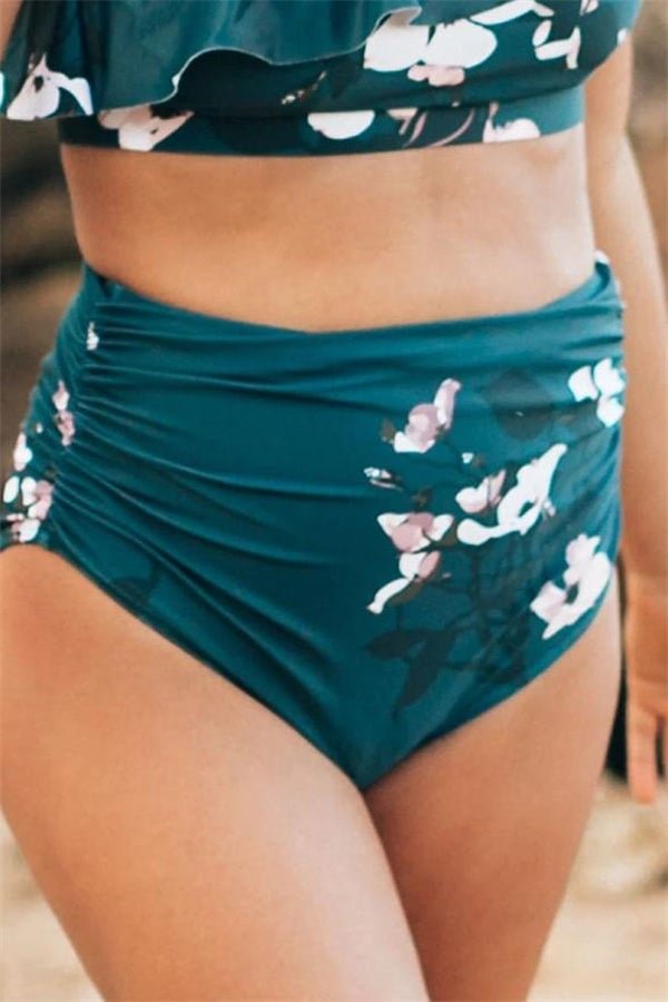 One Shoulder Green Wave Crop Orchid Bikini Set