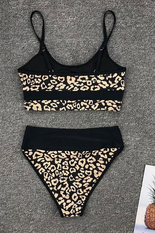 Leopard Joint High Waist String Bikini Set
