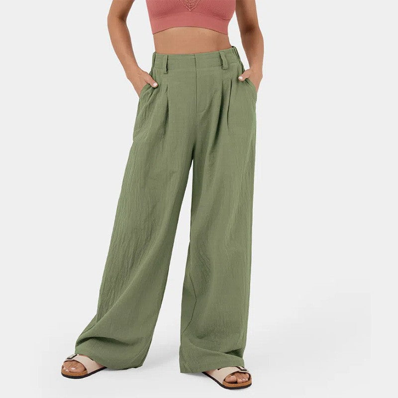 High Waisted Wide Leg Solid Color Waffle Casual Pants