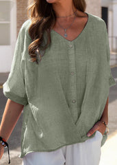 Green Casual V Neck Soild Half Sleeve Blouse