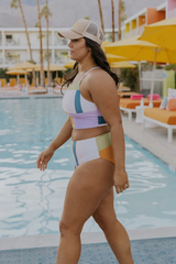 High-Waist High Neck Sporty Colorblock Purple Bikini Set