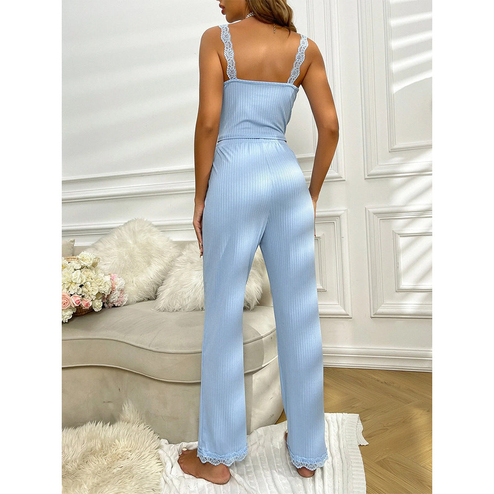 Lace Suspender Trousers Set Comfortable And Elastic Home Casual Wearable Pajamas Set