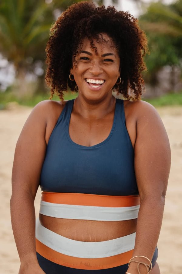 High-Waist Square Neck Colorblock Flow Cut Back Crop Bikini Set