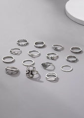 15Pcs Halloween Skull Spider Snake Alloy Ring Set