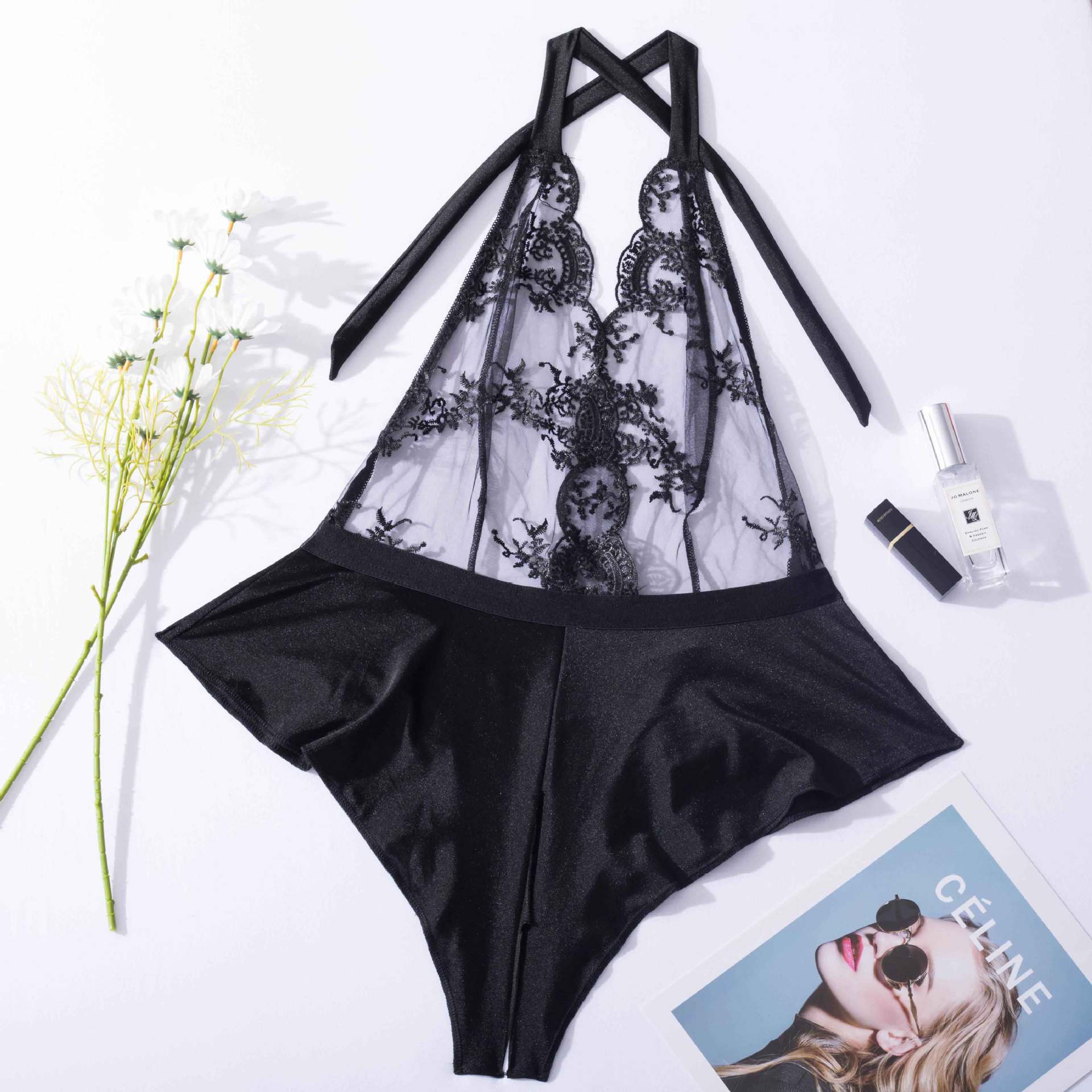 Sexy Embroidered Strapless Crotch Shaping Body Shaping One-Piece Lingerie