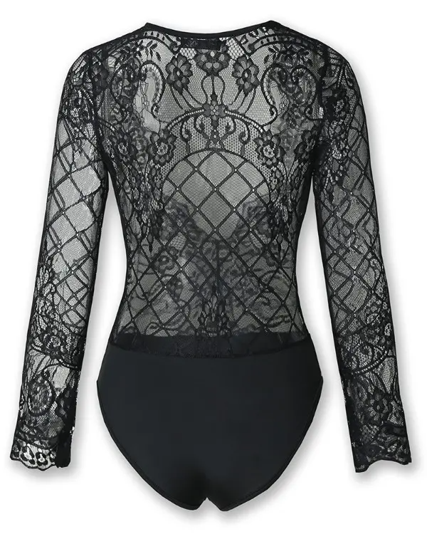 Eyelash Lace Crochet Long Sleeve Bodysuit
