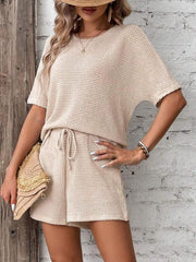 Round Neck Solid Color Knitted Casual Two-Piece Set