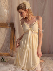 Beige Sexy V Neck Design Spaghetti Straps Short One-Piece Nightgown