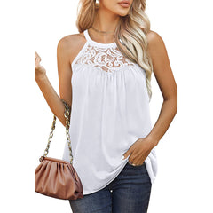 Lace Pleated Sleeveless Tank T-Shirt