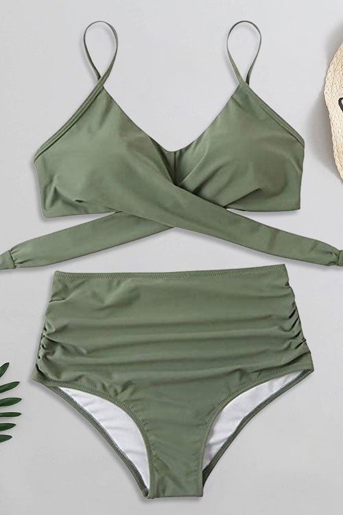 Bandeau High Waisted Tummy Control Two Piece Bikini