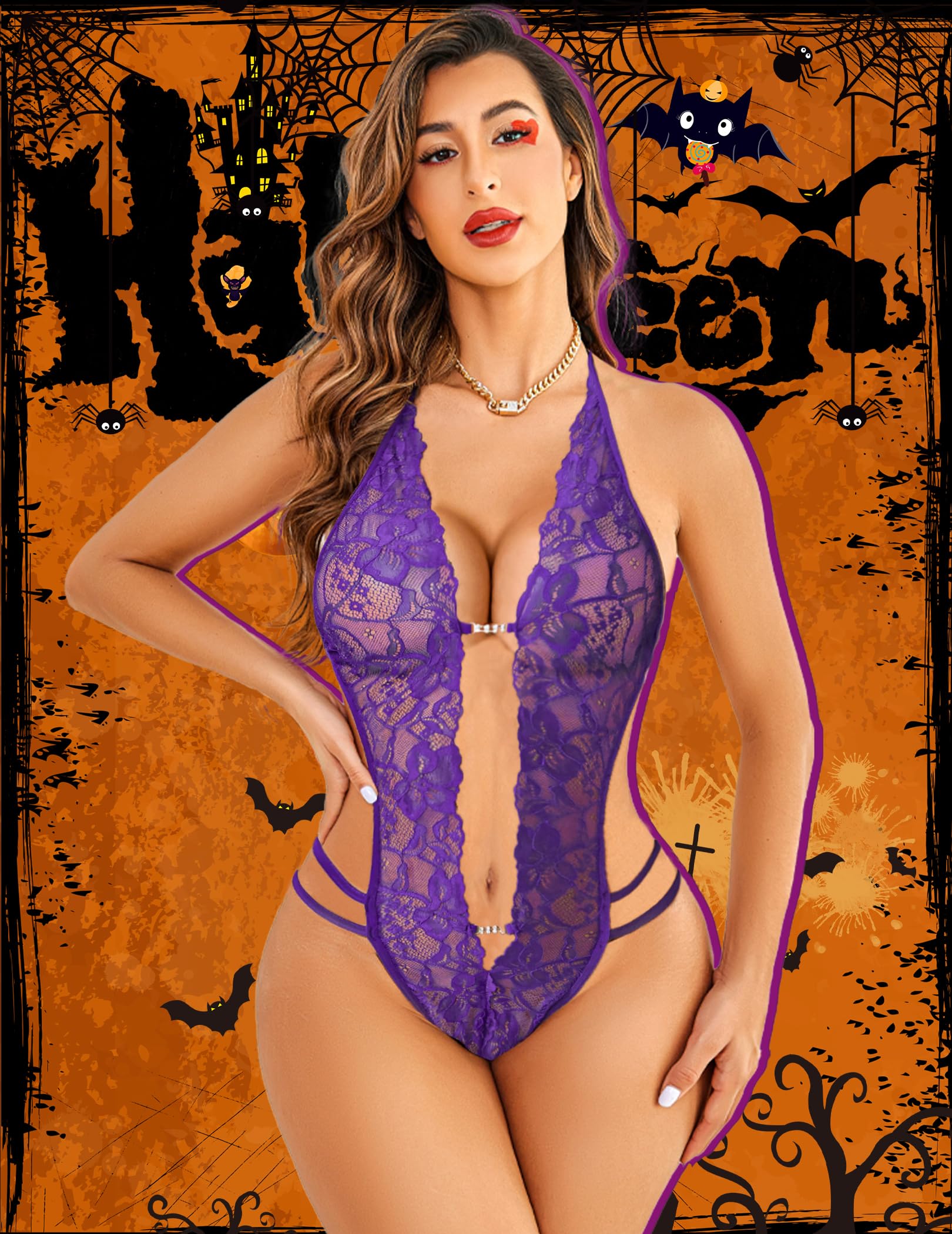 Sexy Lace Bodysuit Deep V Teddy Babydoll