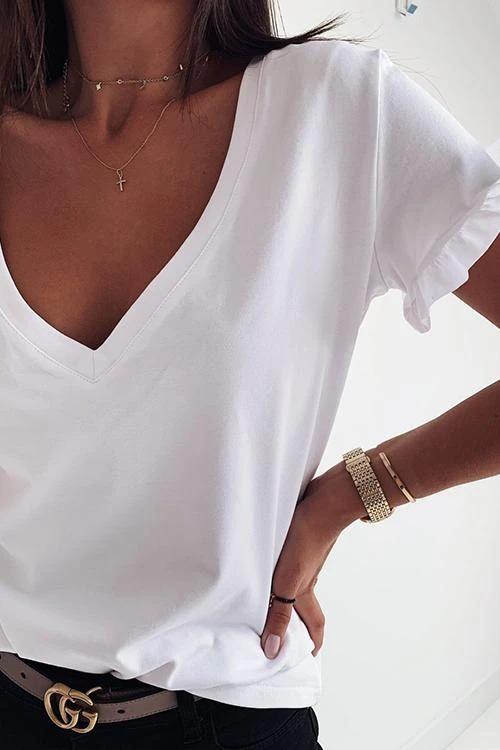 V-Neck Ruffled Short Sleeve T-Shirt