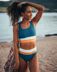 High-Waist Square Neck Laguna Cut Back Crop Bikini Set