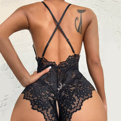 Fashionable Lace Suspender Backless One-Piece Sexy Lingerie