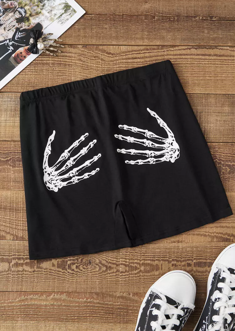 Halloween Skeleton Hand Boyshort Panties - Black