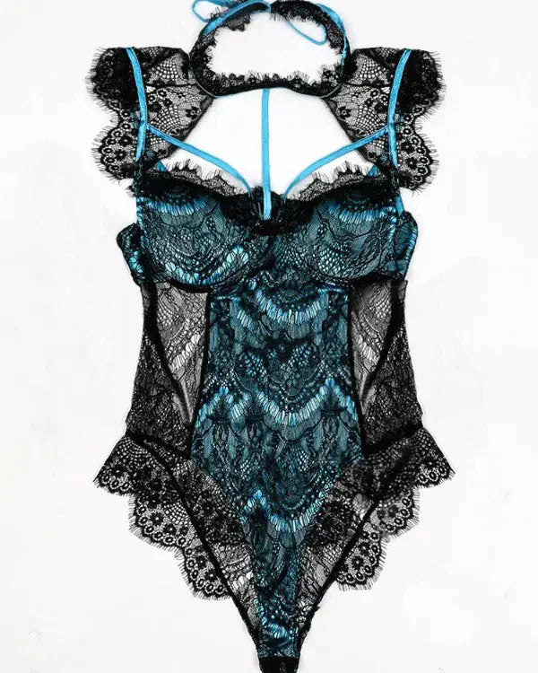 Alluring Lace Mesh Padded Lingerie Bodysuit