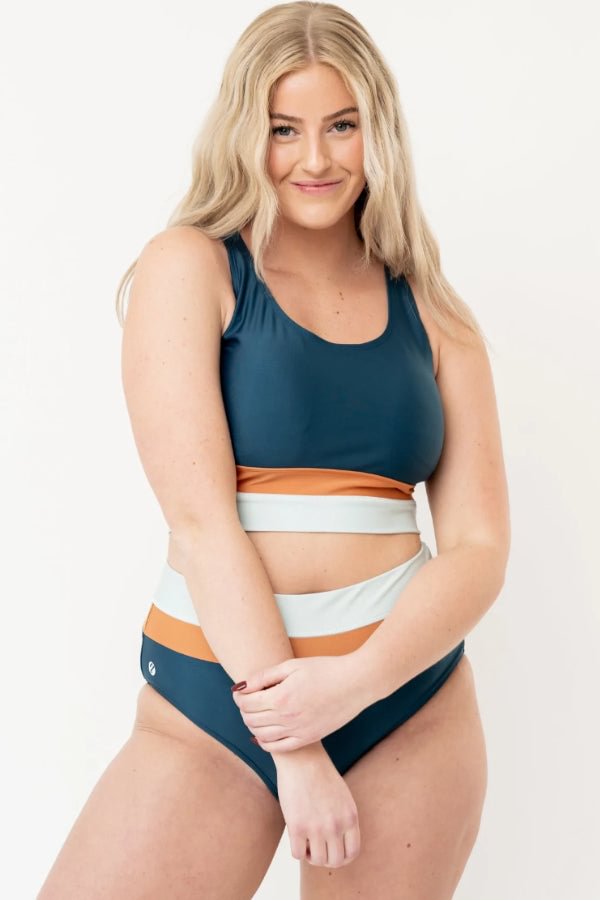 High-Waist Square Neck Colorblock Flow Cut Back Crop Bikini Set