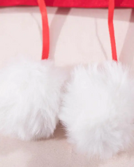 Christmas Fuzzy Trim Pom Pom Decor Garter Lingerie Set