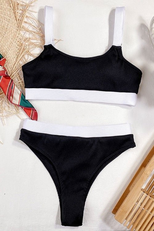 Bandeau High Waist Ribbed Bikinis Set