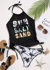 Sun Salt Sand Coconut Tree Halter Tankini Set - Black