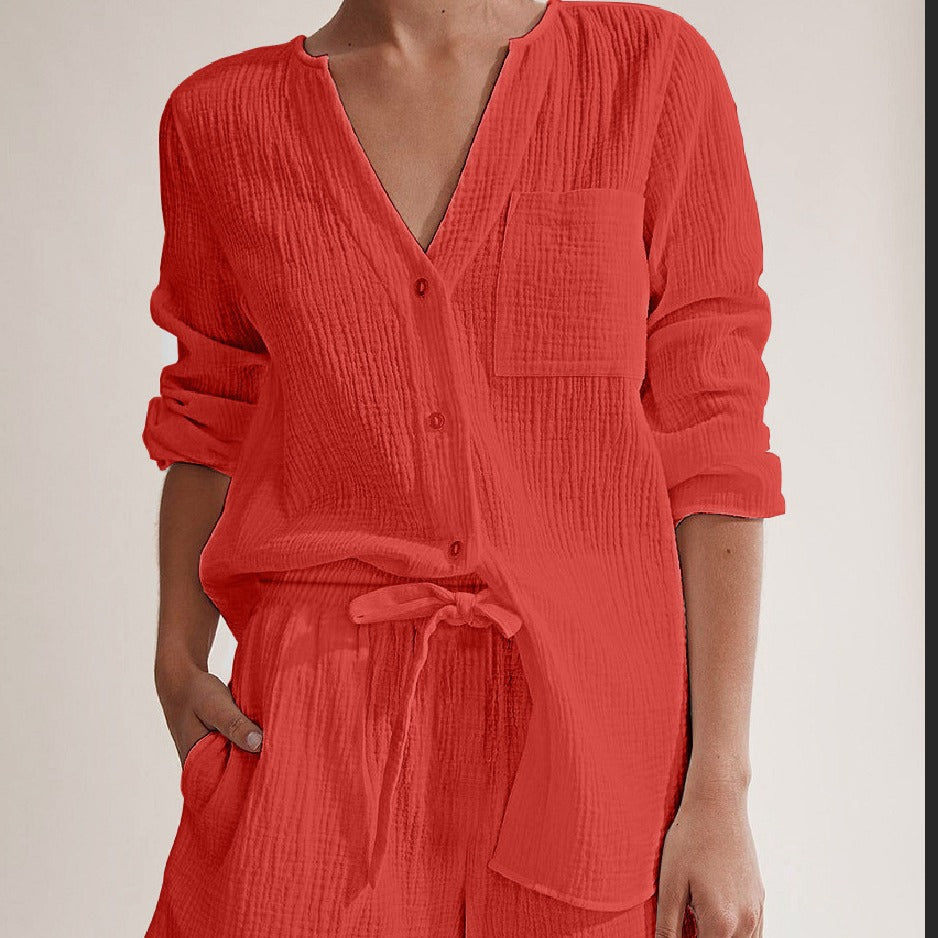 Solid Color Double Layer Gauze Cotton Fashion Suit